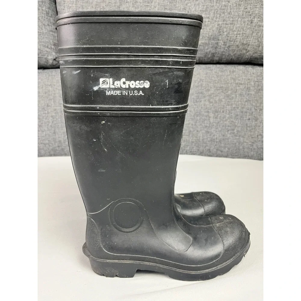 LaCrosse Mens Black Rubber Work Boots Made in USA Waterproof Rain Mud Size 7